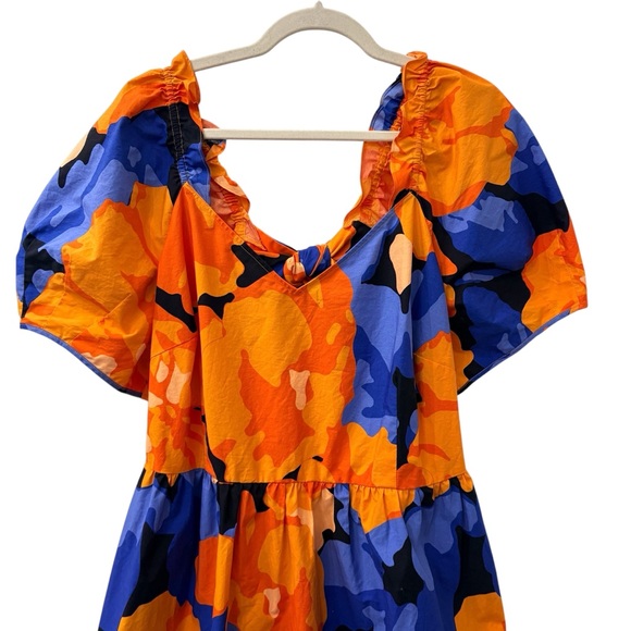 Tabitha Brown for Target Orange/Blue Puff Sleeve Tie Back Midi Dress sz 16W/18W - Picture 3 of 7